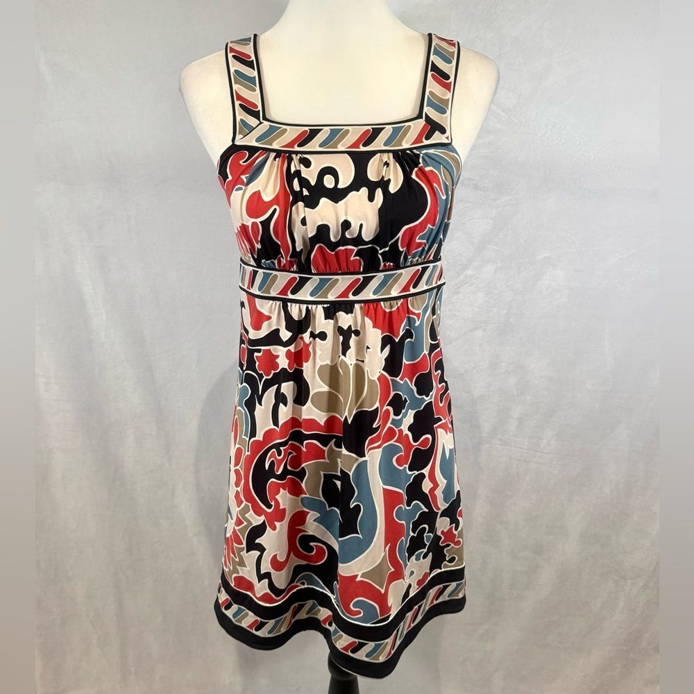 BCBGMaxazria square neck empire waist abstract print dress sizes size XS